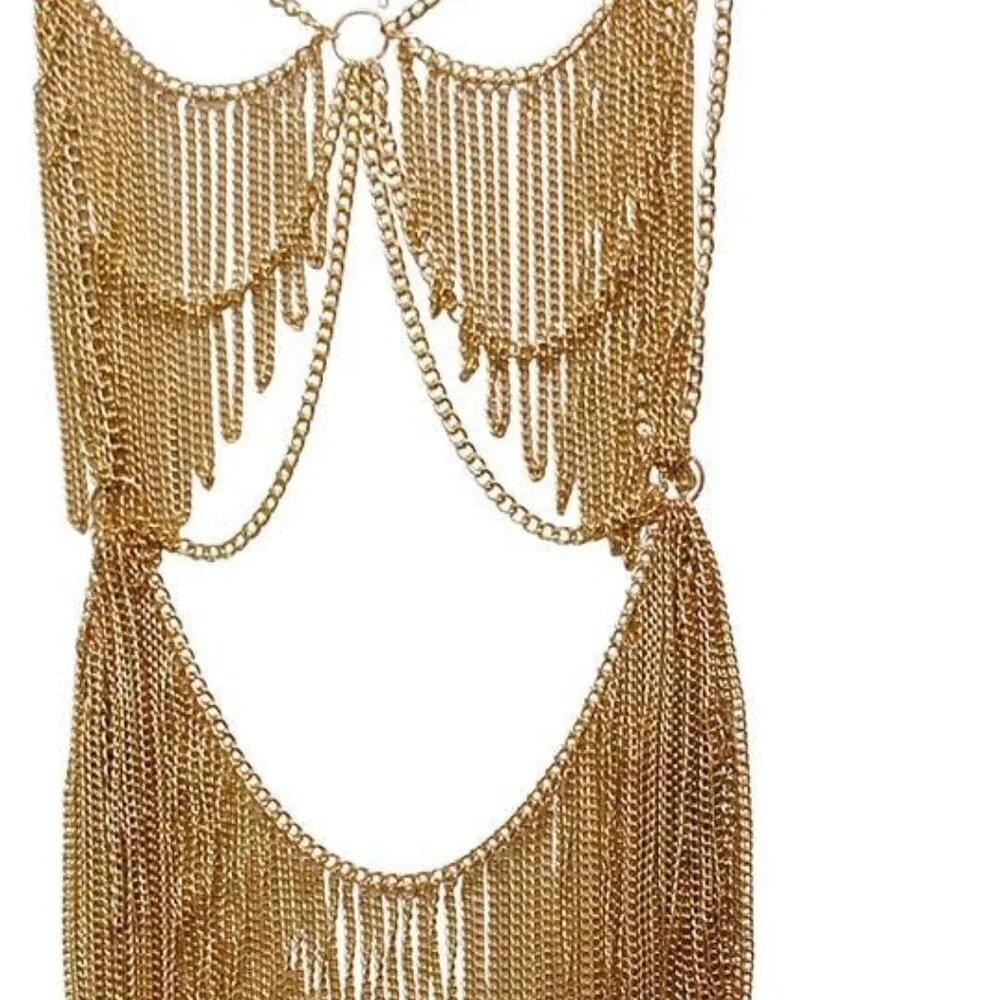Women Body Chain Jewelry Boho Metal Bikini Costume Party Accessory